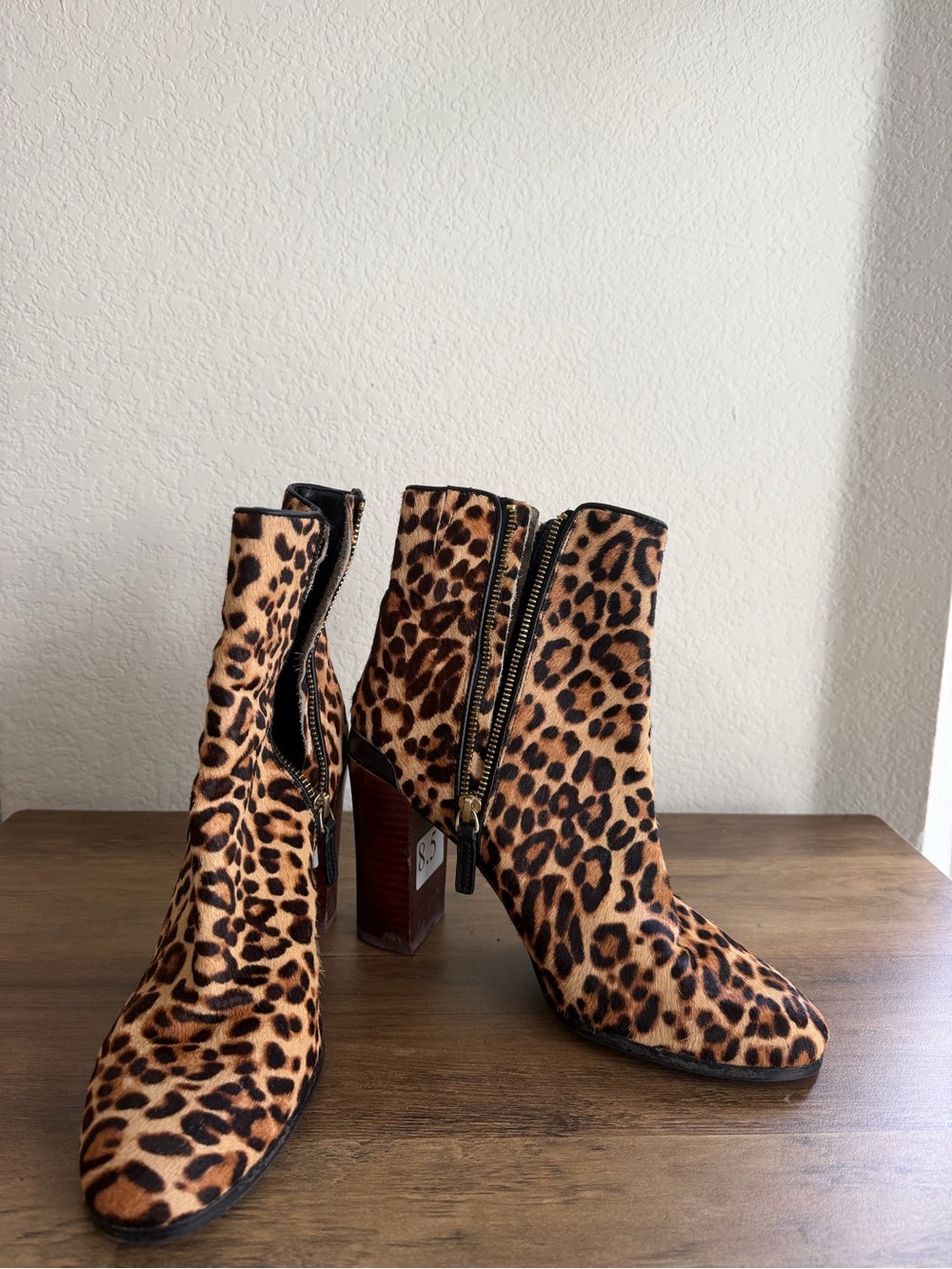 Leopard Print Ankle Booties with Side Zip - Women